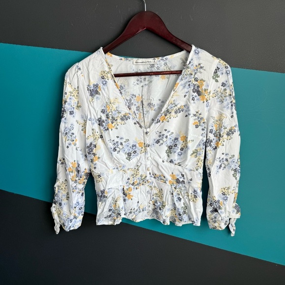 Abercrombie & Fitch White Cream Peplum Tie Front Blouse - Picture 1 of 8